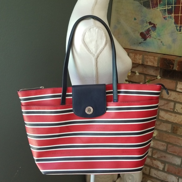 Tommy Hilfiger Handbags - Tommy Hilfiger Stripe Side Pocket faux Leather Bag